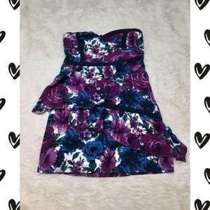 Floral Blue & Purple Kimchi Blue Ruffle Dress M
